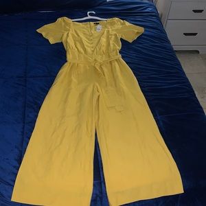 Ann Taylor Yellow Jumpsuit with belt tie